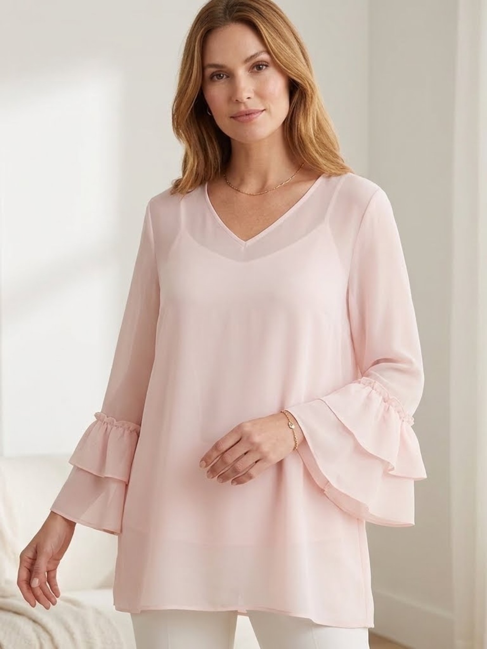 Feminine Soft Light Pink Flowy Tahari Top